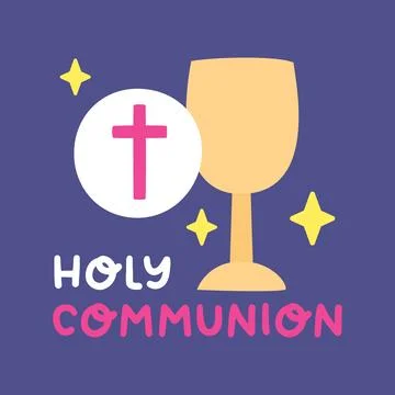 Holy Communion with Chalice, Bread, and Cross Symbol Stock Illustration