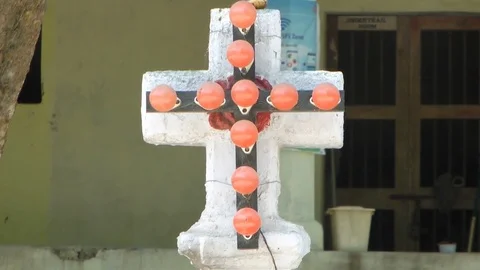 Holy Cross Made With Stone And Light Bulb Stock Footage 76112464