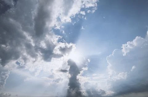 Holy daylight shining through the clouds in the blue sky Foto stock