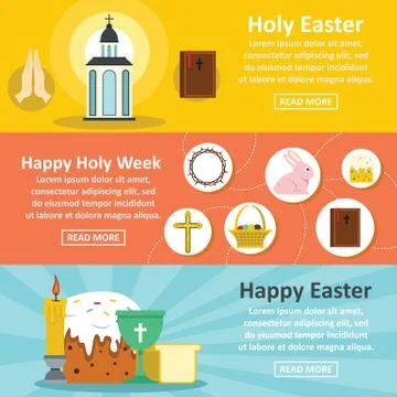 Holy Easter banner horizontal set, flat style Stock Illustration