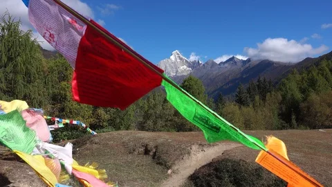 Holy flag on mountain Stock Footage 91822005