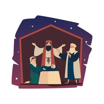 Holy happy family Joseph and Mary with newborn baby Jesus a vector illustration. Stock Illustration