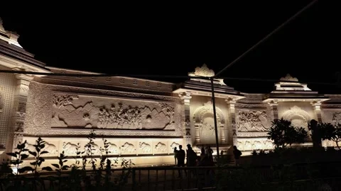Holy hindu temple complex exterior at night Stock Footage 278304695