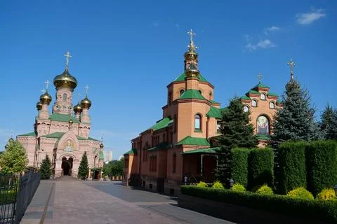 Holy Intercession Monastery, Goloseevsky Hermitage in Kyiv city, Ukraine 写真素材