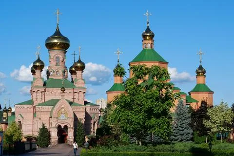Holy Intercession Monastery, Goloseevsky Hermitage in Kyiv city, Ukraine 스톡 사진