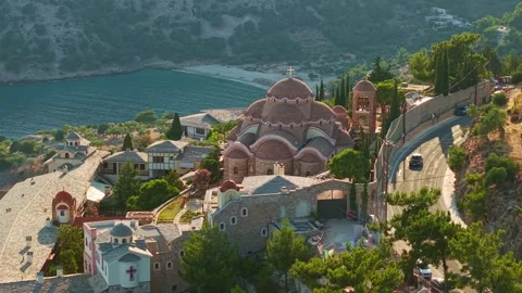 Holy Monastery of the Archangel Michael, Thasos, Greece Video stock 342537461