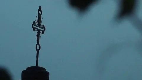 Holy Monastery Simonopetra, rainy evening, cross, 2014 Stock-Footage 73266972