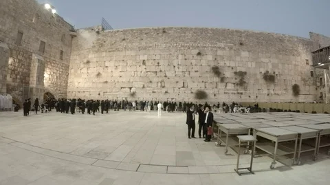 The Holy place is a General view of the Wailing Wall Stock Footage 117667204