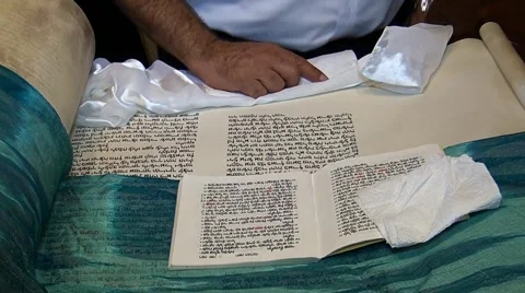 Holy scripture Torah in Hebrew Video stock 42869242