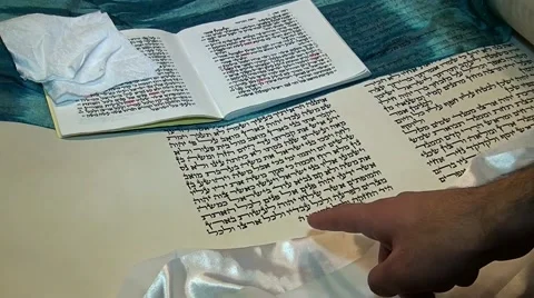 Holy scripture Torah in Hebrew, Hebrew alphabet. Stock Footage 42869182