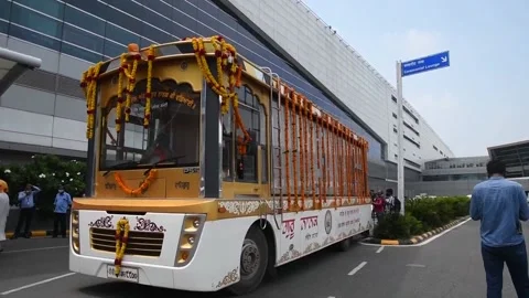 Holy scriptures of Sikhism return to India from Afghanistan with evacuation flig Stock Footage 204052925