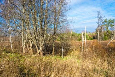 The holy spring of the blessed Simon Yuryevetsky in the autumn day. Stock Photos