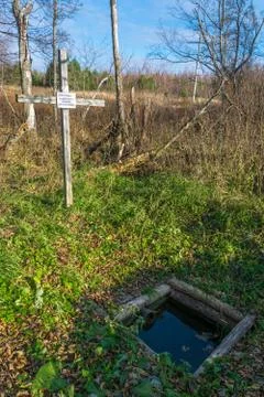 The holy spring of the blessed Simon Yuryevetsky in the autumn day. Stock Photos