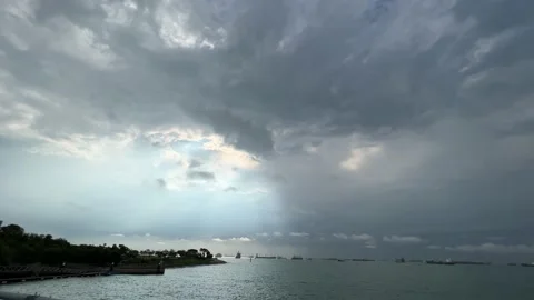 Holy Sun Ray Shining Down the Sea 4K Stock Footage 222672729