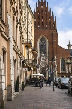 Holy Trinity Basilica Gothic stepped gables, Stolarska Street, Kraków Stock Photos