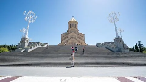 Holy Trinity Cathedral, main cathedral of the Georgian Orthodox Church in T.. Stock Photos