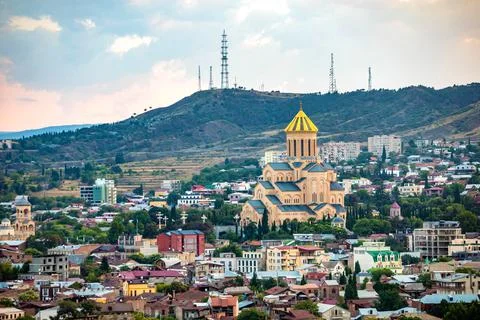 Holy Trinity Cathedral panoramic view in Tbilisi Georgia Stock Photos