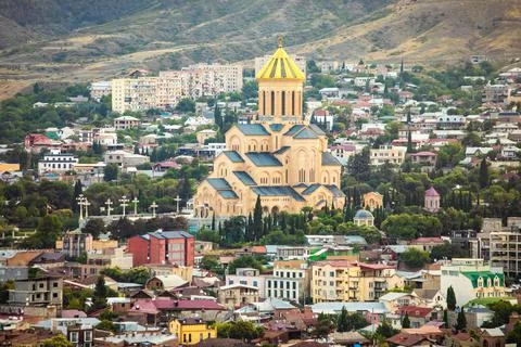 Holy Trinity Cathedral panoramic view in Tbilisi Georgia Stock Photos