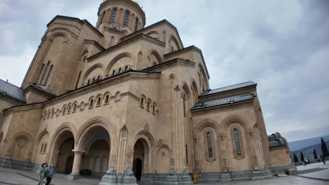 Holy Trinity Cathedral of Tbilisi imposing on cloudy sky Stock Footage 311508592