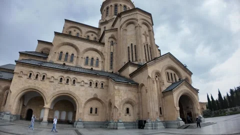 Holy Trinity Cathedral of Tbilisi imposing on cloudy sky Stock Footage 311508628