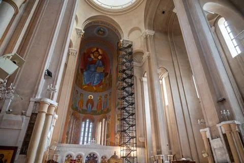 Holy Trinity Cathedral of Tbilisi (Sameba), main cathedral of the Georgian .. Stock Photos