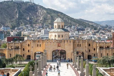 Holy Trinity Cathedral of Tbilisi (Sameba), main cathedral of the Georgian .. Stock Photos