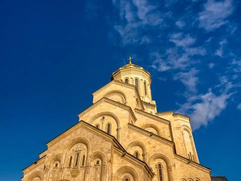 The Holy Trinity Cathedral. Tsminda Sameba, main cathedral of the Georgian .. Stock Photos