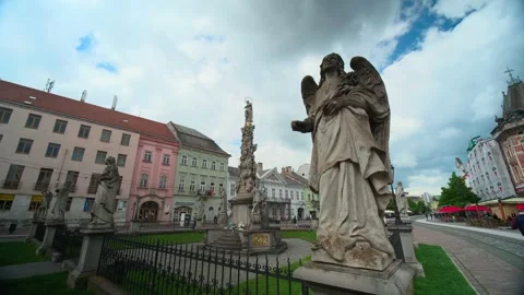 Holy Trinity Column and Angel Statue Kosice (Kassa) Slovakia Video stock 306444110