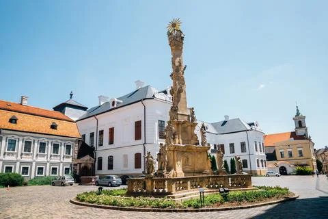 Holy Trinity Column at castle district in Veszprem, Hungary Stock Photos