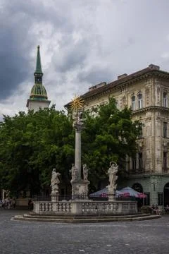 Holy Trinity Column in front of cathedral Stock Photos