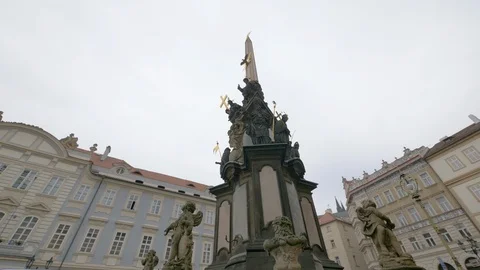 The Holy Trinity Column is installed in Malá Strana, Prague, Czech Republic. Stock Footage 86330927