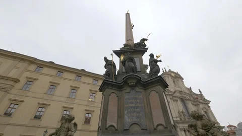 The Holy Trinity Column is installed in Malá Strana, Prague, Czech Republic. Stock Footage 86330955