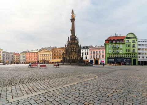 The Holy Trinity Column in the main square of the old town of Olomouc, Czech Stock Photos