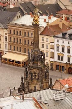 The Holy Trinity Column in the main square of the old town of Olomouc air vie Stock Photos