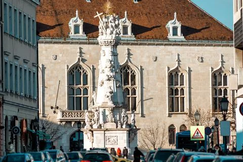 Holy Trinity column outside of St.Matthias Church, Budapest Stock Photos