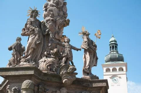 Holy trinity column ( Plague column ), Fulnek, Czech Republic / Czechia Stock Photos