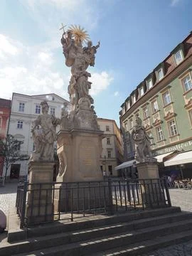 Holy Trinity column in Zelny trh square in Brno Stock Photos