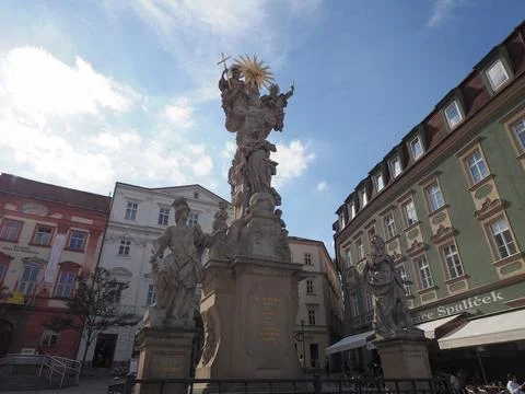 Holy Trinity column in Zelny trh square in Brno Stock Photos