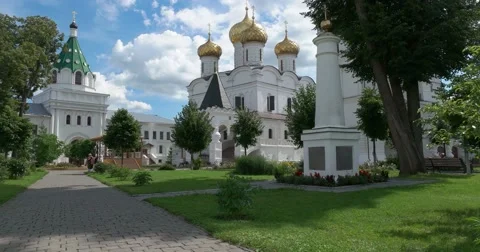 Holy Trinity Ipatiev monastery. Bishops house, Cathedral. Kostroma Stock Footage 64591640