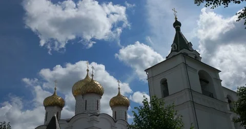 Holy Trinity Ipatiev monastery. Dome of the Cathedral and belfry.  Kostroma Stock Footage 64591687