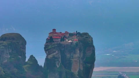 Holy Trinity Monastery perched on Rock Formation in Meteora Greece Stock-Footage 344190665