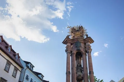 Holy trinity plaque column in Banska Stiavnica.May 2023. Stock Photos