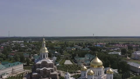 Holy Trinity-Saint Seraphim-Diveyevo Monastery in Diveevo. Aerial footage 4k Stock Footage 130841795