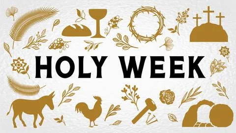 Holy week, Easter Sunday greeting card with holiday symbols pattern Stock Illustration