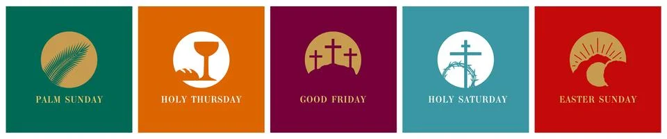 Holy Week icons set for Easter Sunday holiday poster Illustrazione stock