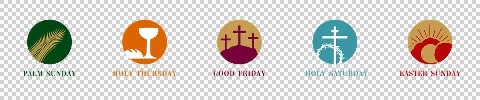 Holy Week icons set for Easter Sunday holiday poster transparent Stock Illustration