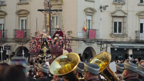 Holy Week procession with brass band in Spain 스톡 동영상 333916269