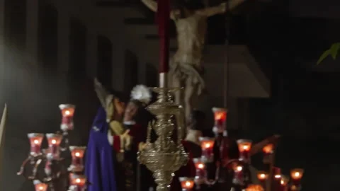 Holy Week procession in Spain with religious imagery Stock Footage 334855040