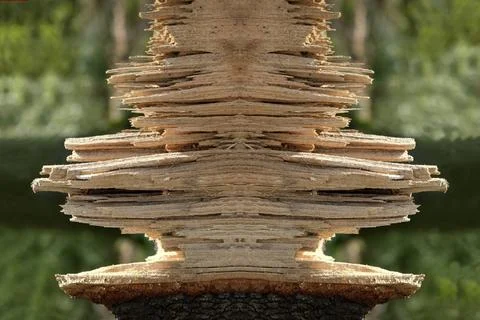 Holzsplitter Gesplittertes Holz an der Schnittstelle eines gefaellten Baum... Stock Photos