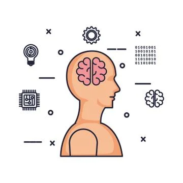 Homanoide profile with tech icons vector illustrator Stock Illustration